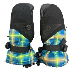 Gordini Jr Stomp‎ III Mittens Blue and Yellow Plaid  AquaBloc Insert Size Small